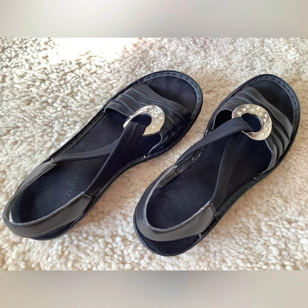 Rieker US sz 6. EU sz 37 Black & Silver Sandals Open Toe Design Slingback w/flaw - Picture 3 of 5